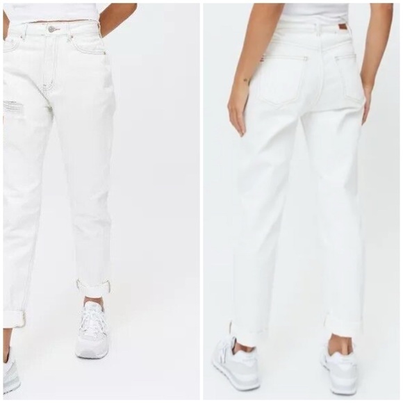 BDG High Rise Mom Jeans Ivory White Contrast Tan Stitch Urban Outfitters Sz 26 - Picture 1 of 14